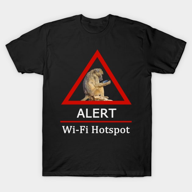Baboon in Wi-Fi Hotspot Road Sign T-Shirt by scotch